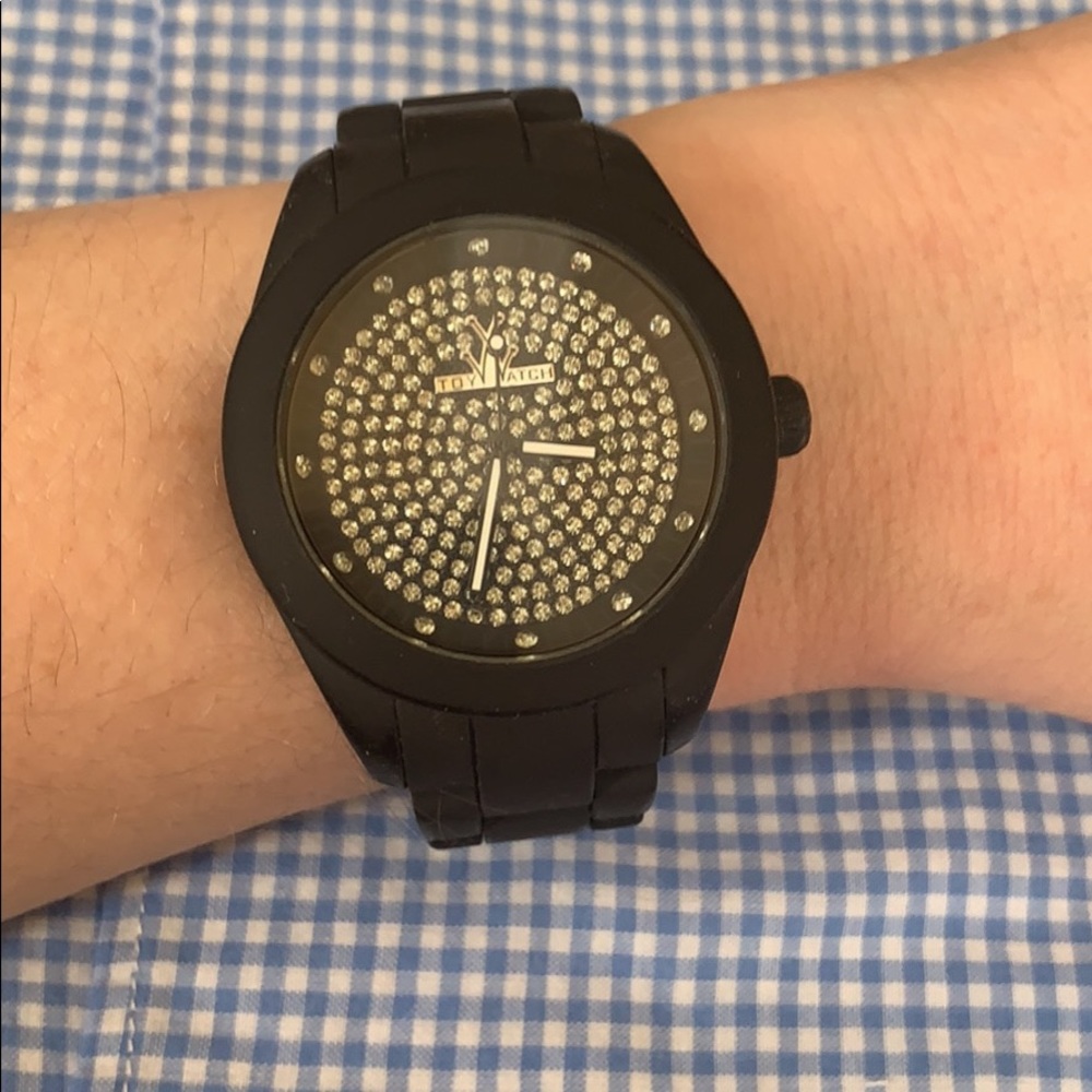 TOY WATCH black silicon strap zircon face
